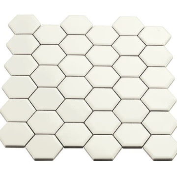 White Hexagon Mosaic 2"x2" Gloss