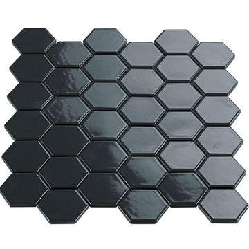 Dark Grey Hexagon Mosaic 2"x2" Gloss