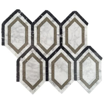 White Carrara Long Hexagon With Lagos White Carrara Black