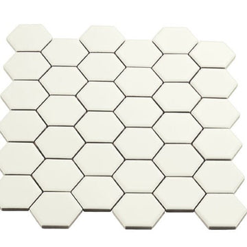White Hexagon Mosaic 2"x2" Matte