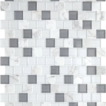 White Carrara & Glass Brick Joint 1x1