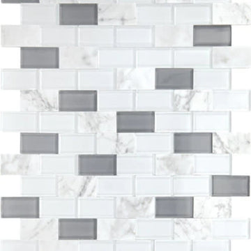 White Carrara & Glass Brick Joint 1x2